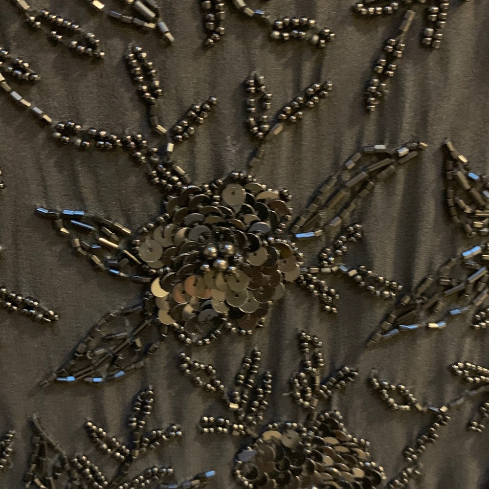 Oleg Cassini Black Beaded Crop Top with Fringe - Picture 3 of 7